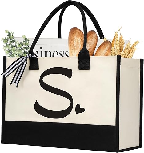 Bolsa de lona con inicial, bolsa de yute personalizada para mujeres, vacaciones, regalo de cumpleaños, boda, Año Nuevo