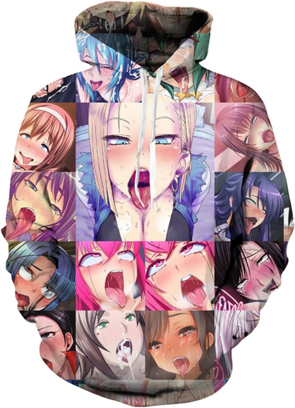 Men's Hoodies Sweatshirt Funny 3D Print Pizza Ahegao Long Sleeve Pullovers Tracksuit T Shirts (M, Color)