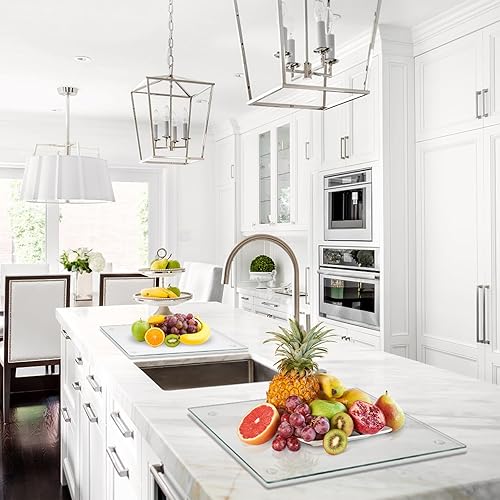 Miniatura 5 de Tabla de cortar de vidrio templado para cocina, tablero de vidrio transparente para encimera, resistente al calor, con pies antideslizantes, 12 x 16