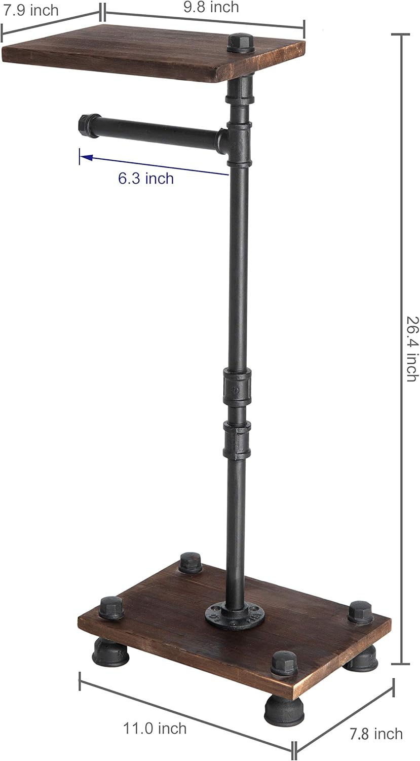 Exсluѕіvе Dіѕсоunt 90% Prісе MyGift Standing Industrial Pipe Black Metal and Rustic Wood Toilet Paper Roll Holder Stand with Wooden Shelf
