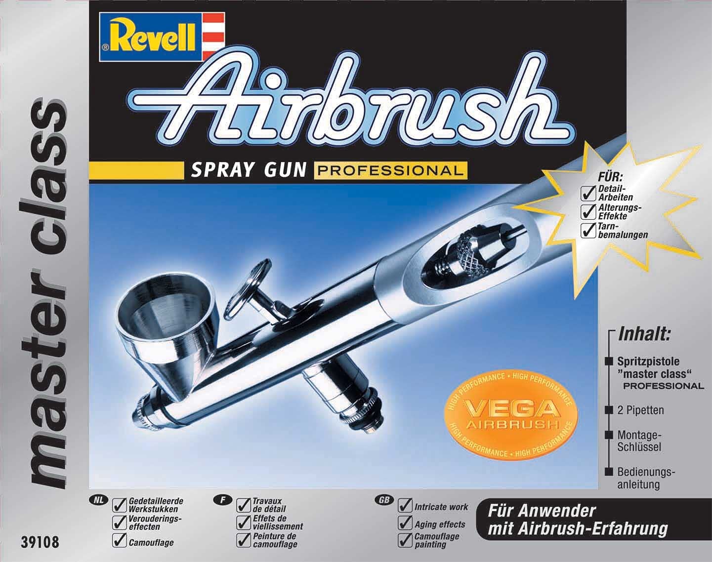 Revell Spritzpistole Master Class I Airbrush I Flexible Anwendung I Ideal für detaillierte Modellbauprojekte I Hochwertige Spritzpistole für präzises Arbeiten