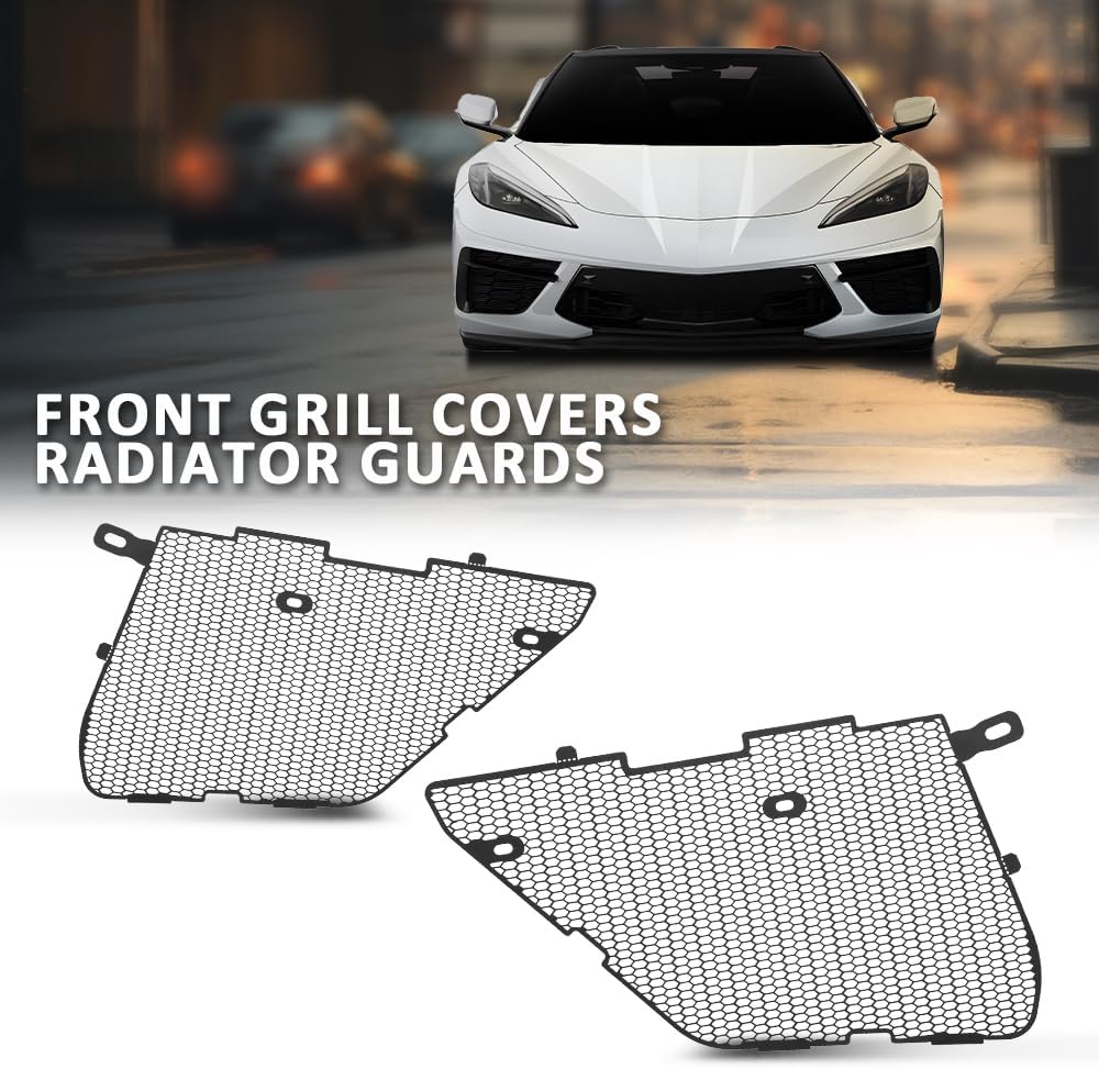 Front Grill Covers Radiator Guard Black Compatible with Chevy Corvette C8 2020-2024, Not Fit for Z06 Models, for Z51 Models