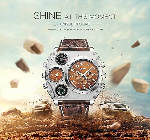 Miniatura 2 de Oulm hp9937Square Military Army Men Boys Sport Dual Time brújula termómetro movt de cuarzo muñeca reloj