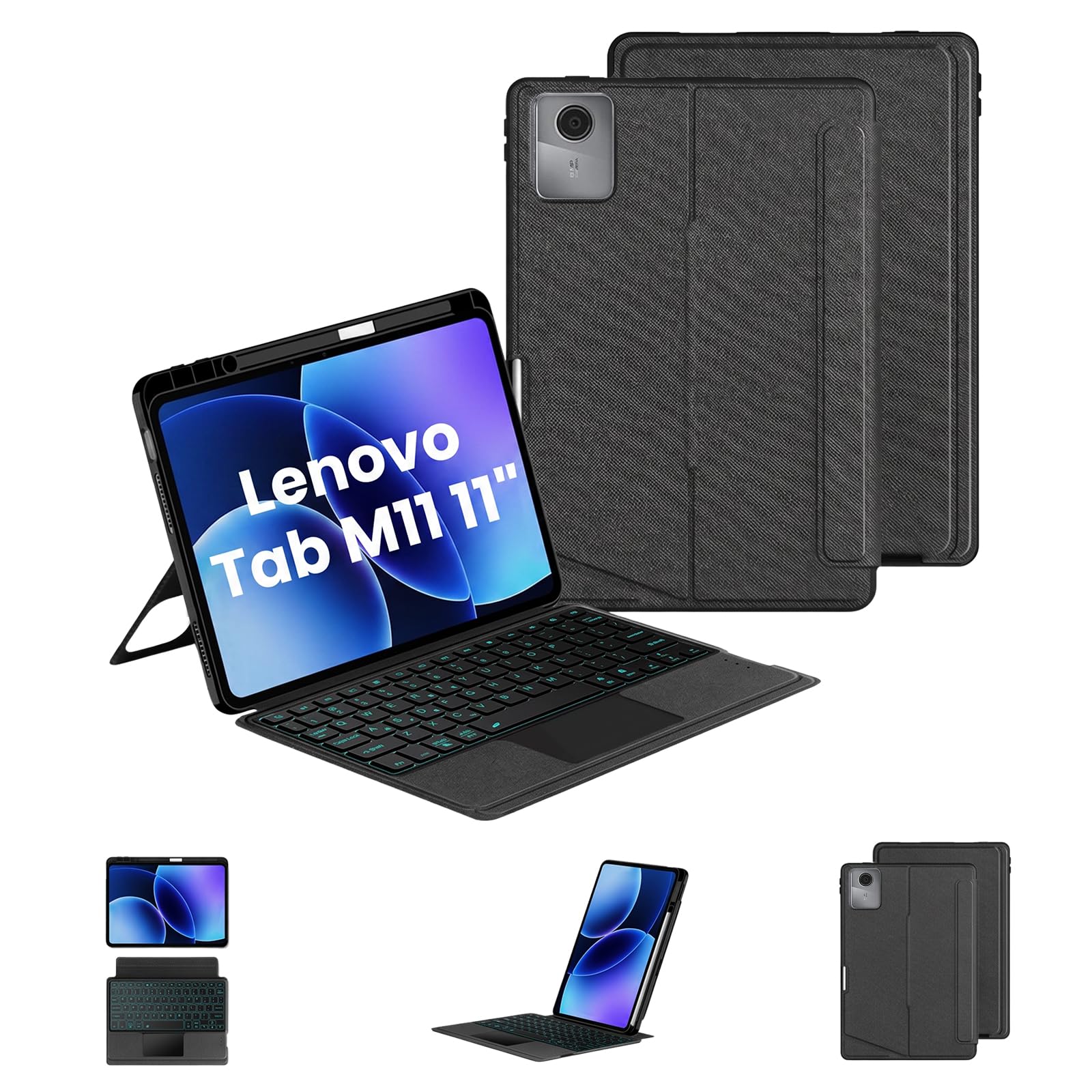 Keyboard Case for Lenovo Tab M11, Motorola Moto Pad 60 Neo, Lenovo Idea Tab 11” (TB330FU, ZAGW0002IN) Folio Cover with Trackpad, 7 Color Backlit, Adjustable Kickstand, Pen Holder, Detachable Keyboard-image-44