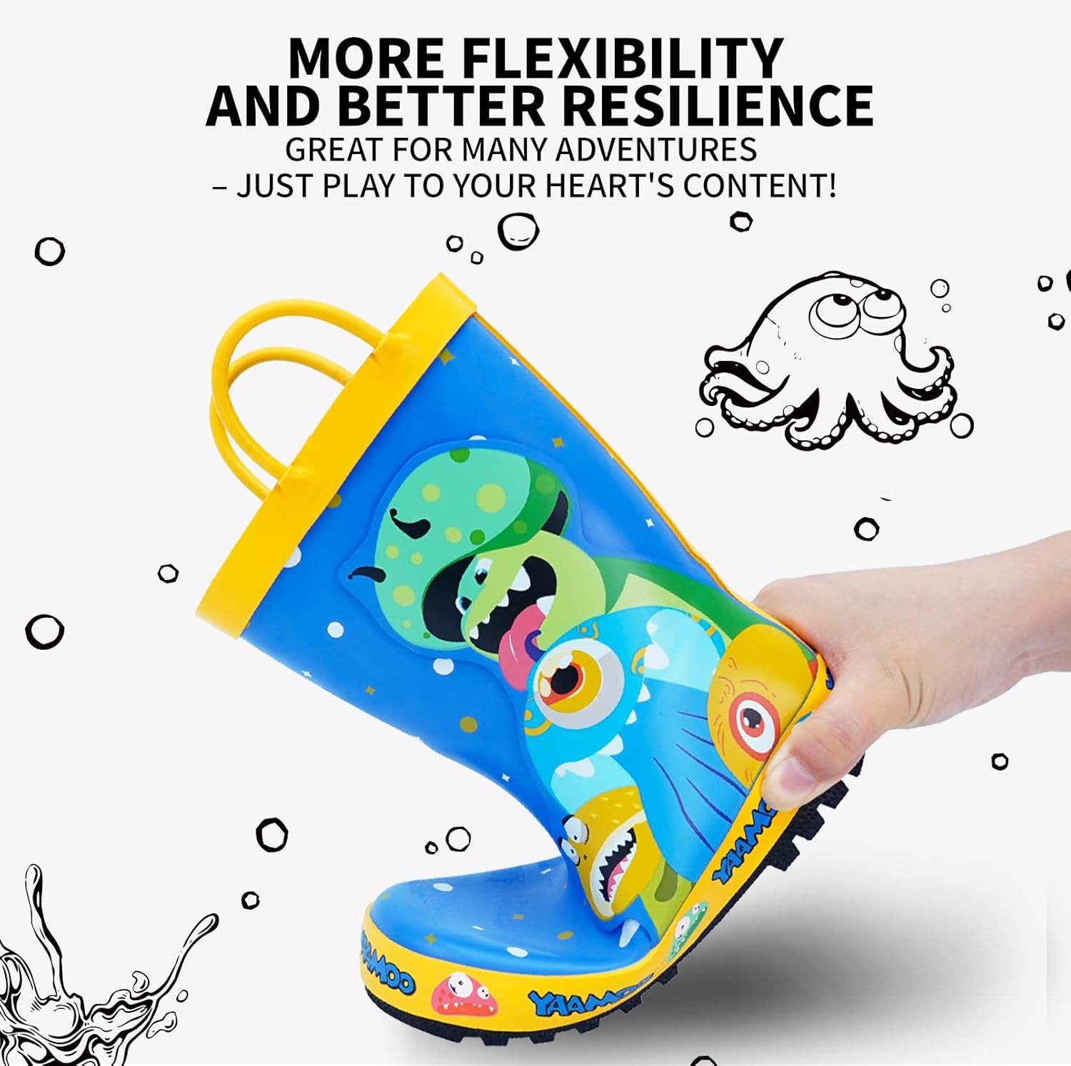 Toddler Rain Boots with Easy-On Handles – Waterproof Lightweight Non-Slip Rubber Boots for Boys & Girls, Cute Cartoon Patterns