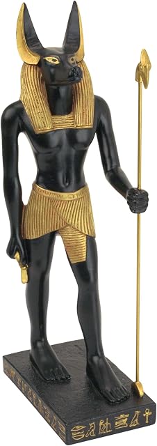 Design Toscano Anubis Jackal God of the Egyptian Realm Figurine Statue, 21.5 cm, Polyresin, Black and Gold