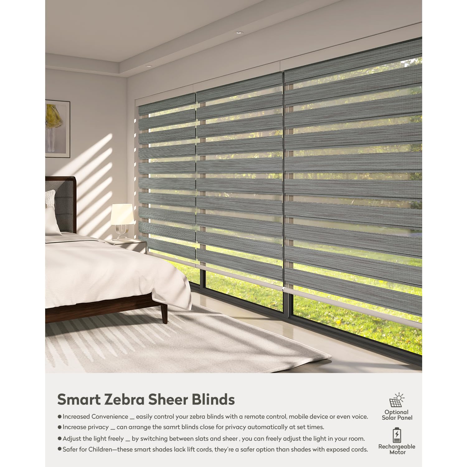 ACMEART Motorized Zebra Shades with Remote,Dual Layer Automatic Window Blinds,Blackout Electric Blinds for Home Office Custom Size (Classical Grey)