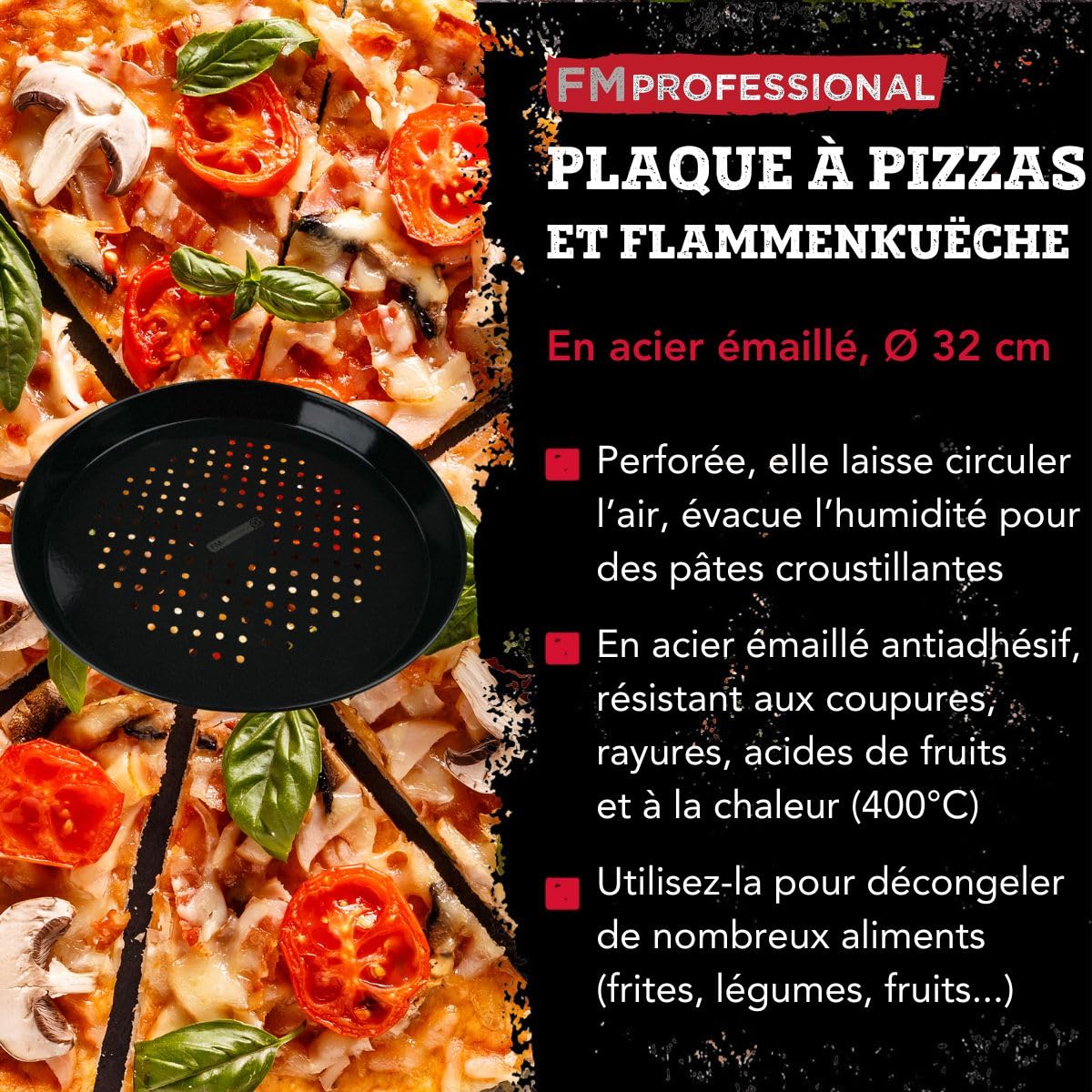9206 FM Professional Plaque à pizza perforée ronde, plat à p