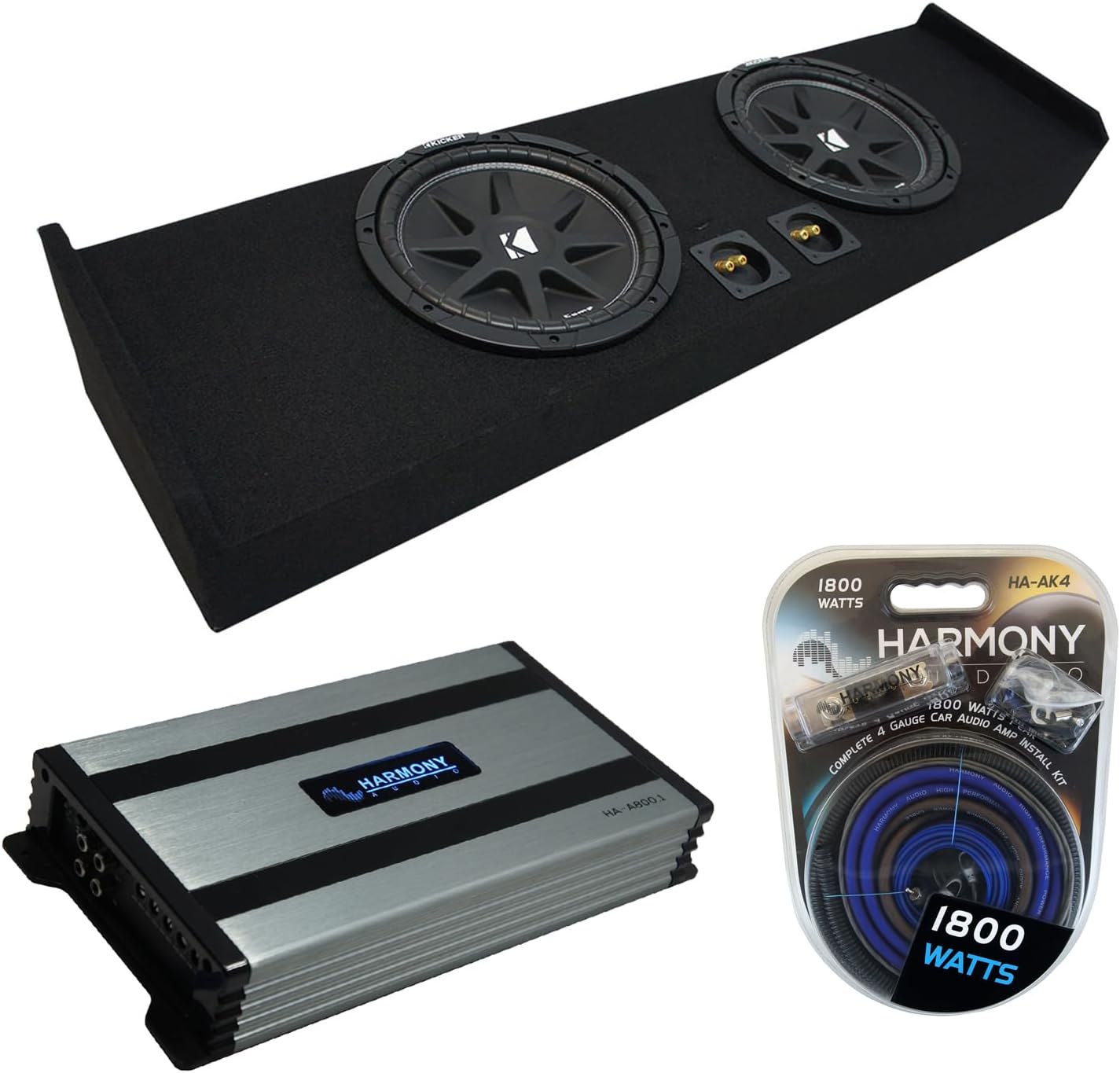 Harmony Audio Compatible with 2009-20 Ford F-150 Super Crew Truck C10 Comp Dual 10" Sub Box Enclosure with Harmony HA-A800.1 Amplifier