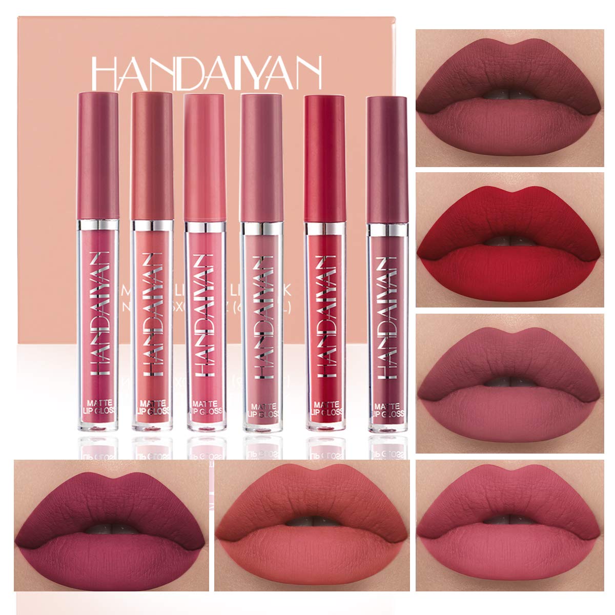 6 Colors Matte Liquid Lipstick Makeup Set, Matte Velvety Long-Lasting Wear Non-Stick Cup Not Fade Waterproof Lip Gloss (B) : Beauty