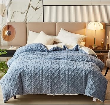 Thickened Super Soft Insulation Hibiscus Winter Quilt Cover, Faux Fur Duvet Covers with Zipper Closur, 1PC Plush Fluffy Duvet Cover Bedding Use for Blankets Blue,King-200*230cm/78.7*90.6inches