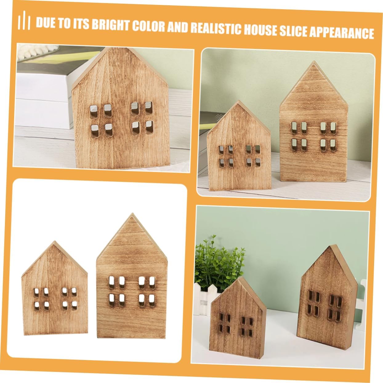 Kisangel 2pcs Wooden Mini House Decor Rustic Tabletop Ornament for Home and Christmas Decoration Vibrant Brown Wooden Craft for Desk and Shelf for Festive Atmosphere