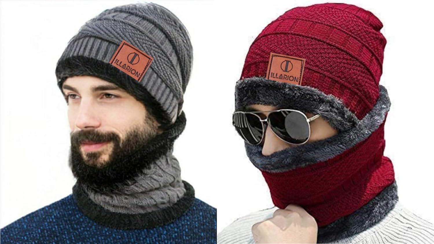 ILLARION Combo Winter caps Unisex Pack of 2 Beanie Caps Men and Women Warm Fleece Lined and Fur 2 Stylish Woolen Hat with 2 Neck Scarf ILLARION Combo Winter caps Unisex Pack of 2 Beanie Caps Men and Women Warm Fleece Lined and Fur 2 Stylish Woolen Hat with 2 Neck Scarf