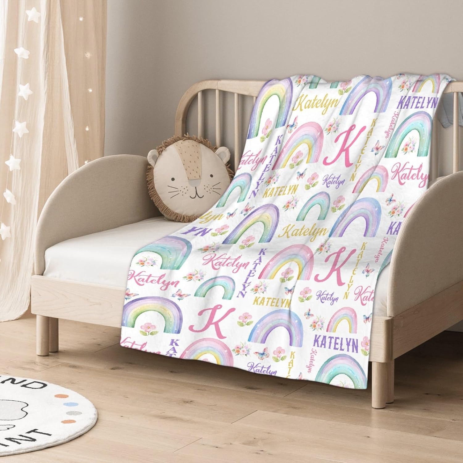 Custom Name Rainbow Blanket for Girls Boys Personalized Gift for Women Men Super Soft Lightweight Blanket for Bed Sofa Couch Living Room 50x60inches
