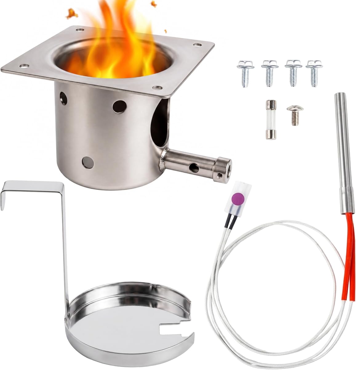 BlueStars Fire Burn Pot and Hot Rod Ignitor Kit for Traeger Pit Boss | for Traeger Pit Boss Wood Pellet Grills, Heavy Duty Gauge Steel, Grill Replacement Parts with Ash Remover, Screws & Fuse