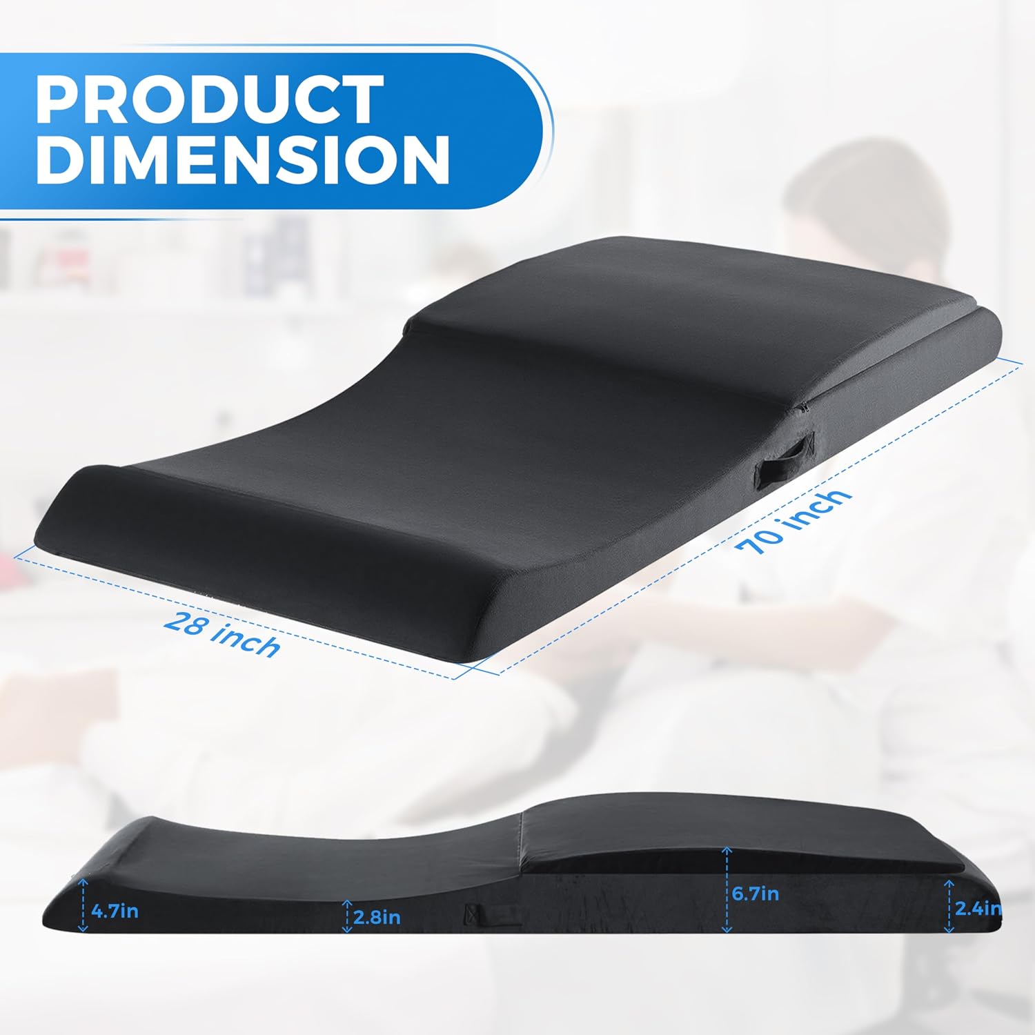 Lash Bed Topper, 70"×28" Ergonomic Curvy Foldable Massage Bed Topper, Non-Slip Esthetician Foam Bed Cushion with Soft Removable Cover for Spa/Massage/Eyelash/Tattoo/Facial/Beauty Salon, Black