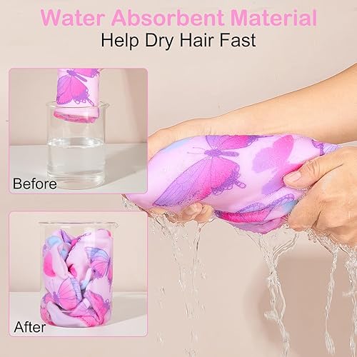 Vista 44 de Basumee Toalla de microfibra para el cabello para niños, paquete de 2 toallas de pelo de secado rápido con turbantes para cabello húmedo, toalla