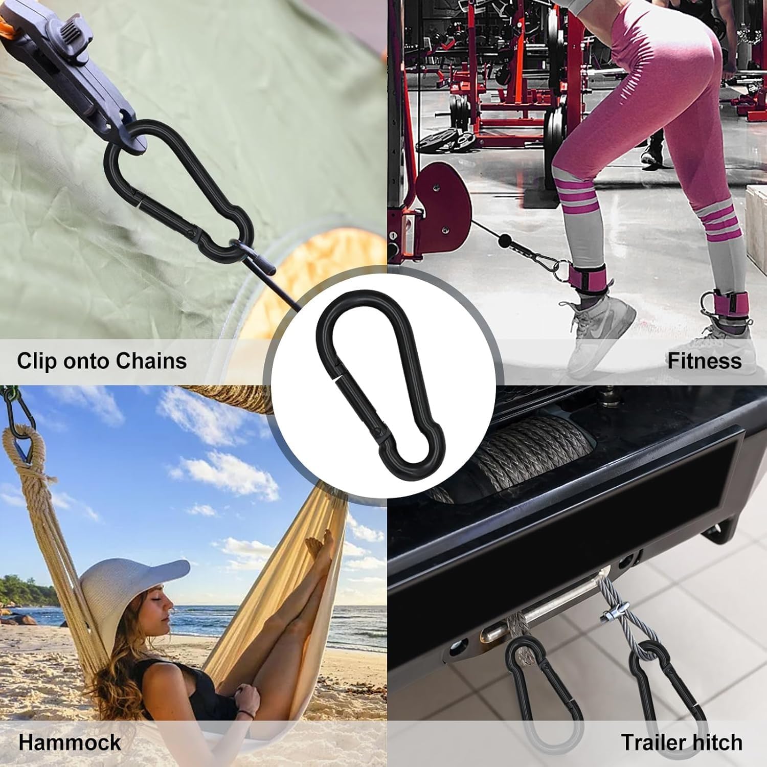 7 Inch Heavy Duty Spring Snap Hook Carabiner Clips, 4 Pack Black Carbon Steel Large Carabiners for Outdoor Camping Hammock Swing Hiking Fishing Travel