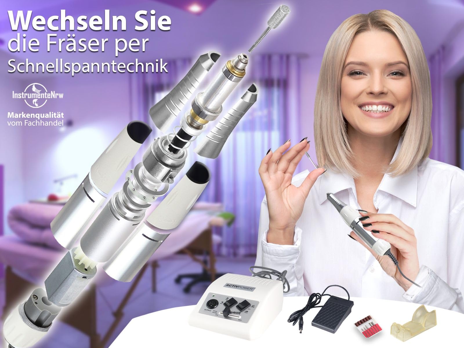 Elektrisches Fußpflegegerät Pediküre Schleifgerät zur Hand oder Fußpflege | Nagelfräser mit 30.000 Umdrehungen pro Minute Einsteiger Set für zu Hause mit Transportschutz