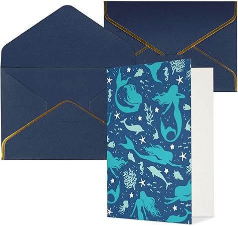 Amazon 海と人魚のパターン メッセージカード 感謝カード レターセット 便箋 手紙 ミニ グリーティングカード 手紙 封筒付き アンティーク調 金縁 高級 誕生日カード おしゃれ ビジネス 招待状 結婚式 お祝い手紙 挨拶状 お礼状用 記念日 プレゼント 5色 文房具