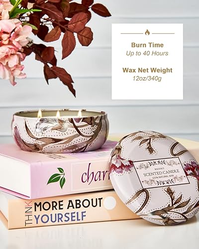 Miniatura 4 de M&SENSE Vela de soja con aroma a rosa mimosa de 12 onzas, más de 40 horas de tiempo de combustión, vela de aromaterapia natural de 3 mechas