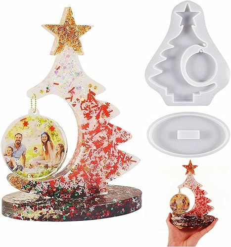 JEYUQAXY Moldes de resina para marcos de fotos, moldes de resina con forma de árbol de Navidad, moldes de resina para marcos de fotos, moldes de