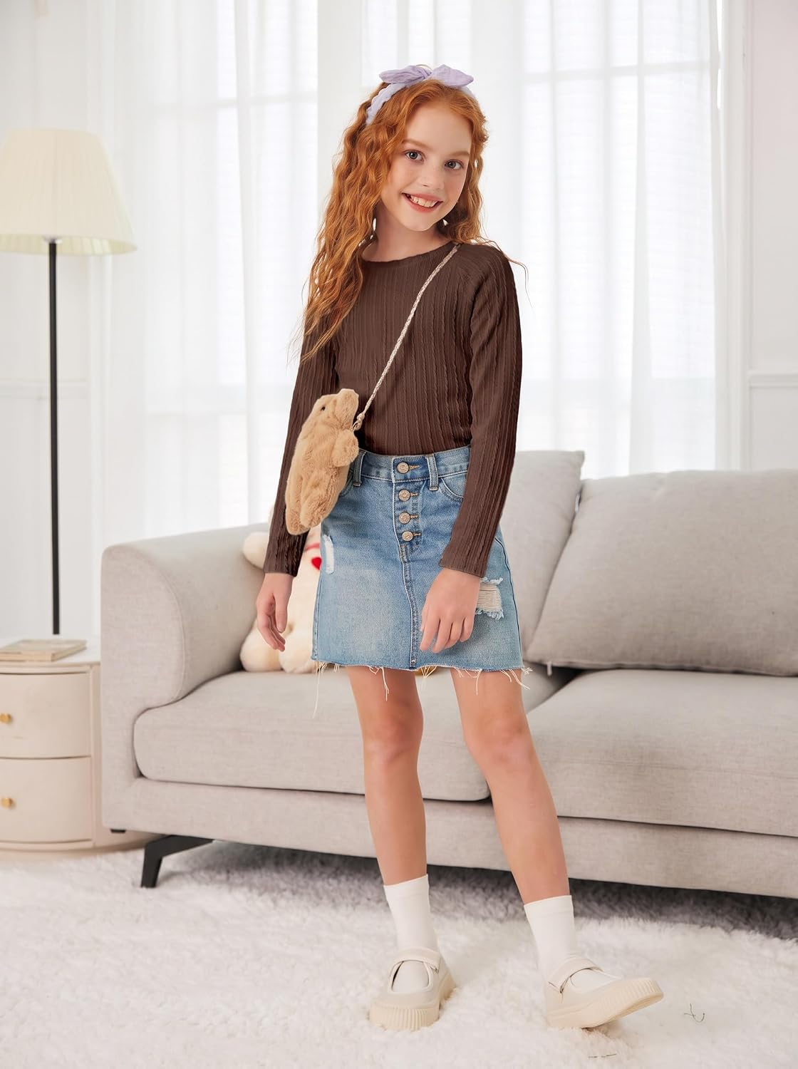 Arshiner Girls Raglan Long Sleeve Pullover Sweaters Textured Knit Kids Tops