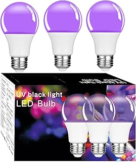 XINFUFEIMING Black LED Bulbs A19, 12W Black Light Bulb (Equivalent to 100 Watts), E26 Base 100-240V 395-400nm, Glows in The Dark for Bright Party, Fluorescent Poster, Halloween - Pack of 3