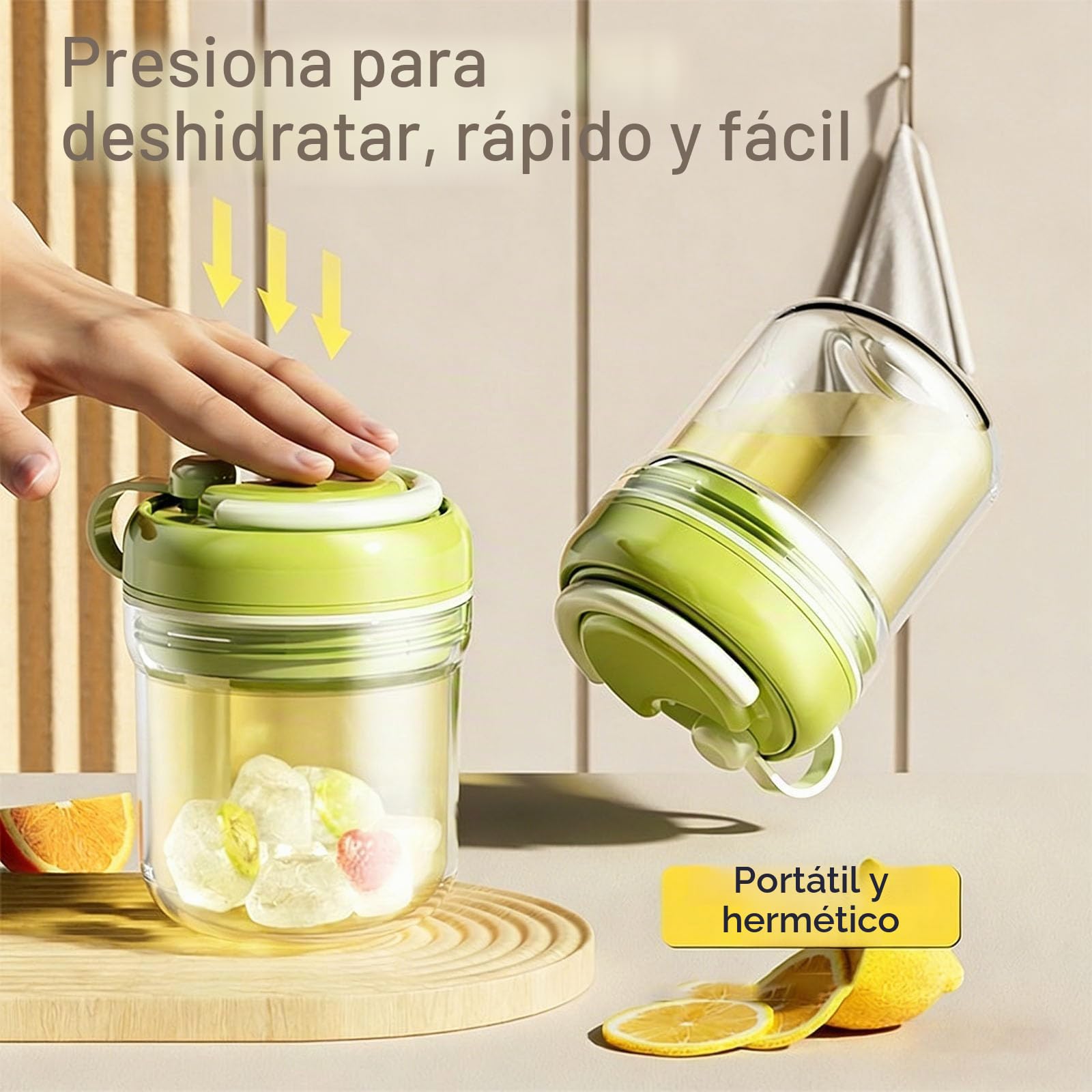 Máquina de hielo portátil 2 en 1, incluye una bandeja de hielo integrada con prensa, fácil de limpiar, ideal para café helado, cócteles, whisky y zumos de frutas (Green)