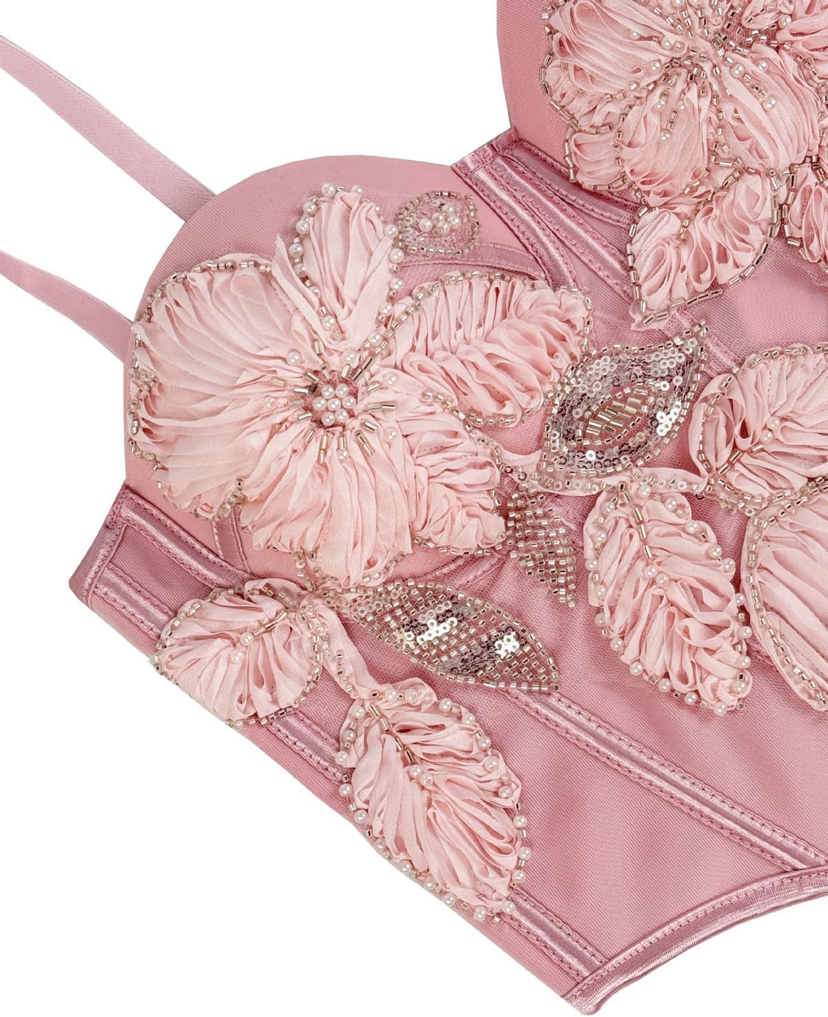 3D Flower Tops for Women Handmade Beaded Boned Bustier Corset Top | Underwire, Push Up, Adjustable Spaghetti Staps, Slim Fit, Going Out Party Vacation Wedding Festival Wear