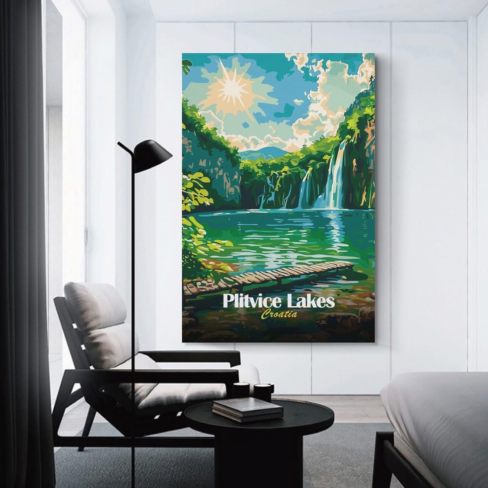 Junmoney Canvas Wall Picture Plitvice Lakes Croatia Landscape Art, 20x30inch(50x75cm), for Study, Office Or Focused Interiors, Wall Art That Adds Style to Work Areas