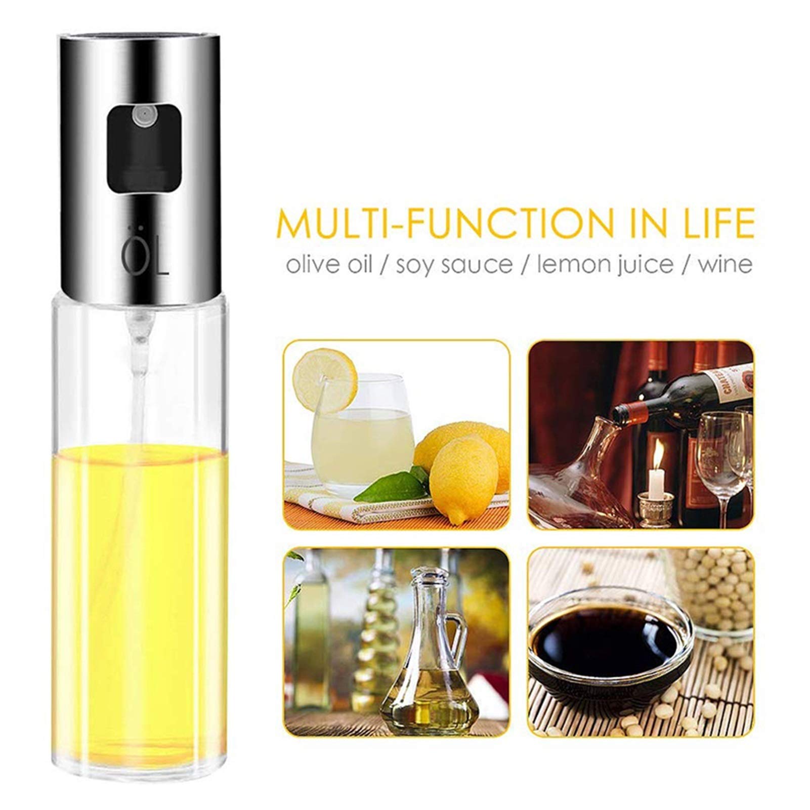Olive Oil Sprayer Spender Mister Küche Backen Öl Kochen Glas Flasche Essig Salat BBQ Kochen Öl Sprayer (Color : 4 PCS Silver)