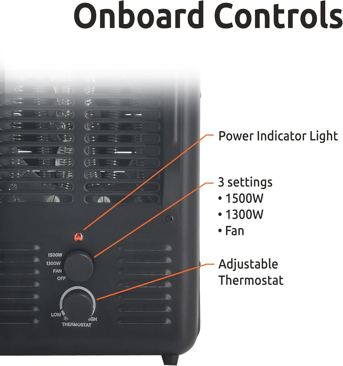 1,500-Watt Portable Milkhouse Style Utility Space Heater with Adjustable Thermostat, Overheat Protection, and Safety Tip-Over Switch, Matte Black, MTFH-01C-MB