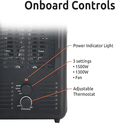 Miniatura 2 de EZ-HEAT Calentador de espacio utilitario portátil de 1,500 vatios estilo lechero con termostato ajustable, protección contra sobrecalentamiento e