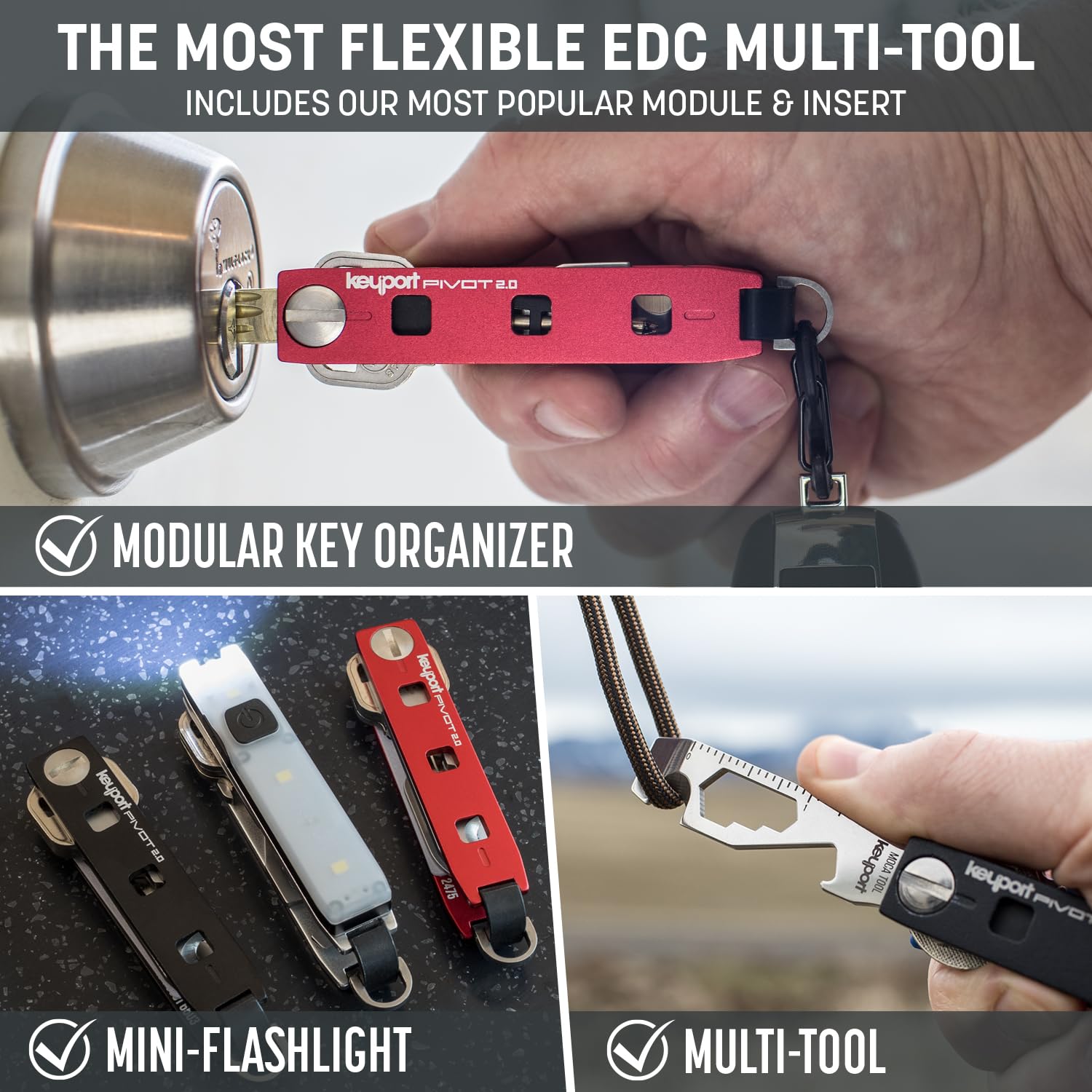 EDC Key Organizer Bundle - Compact Key Holder + Mini-Flashlight +