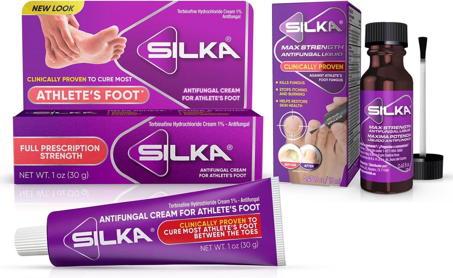 Silka Max Strength Antifungal Liquid & Cream Set - Powerful Relief for Toenail Fungus, Athlete's Foot, and Ringworm, Itch and Burn Relief