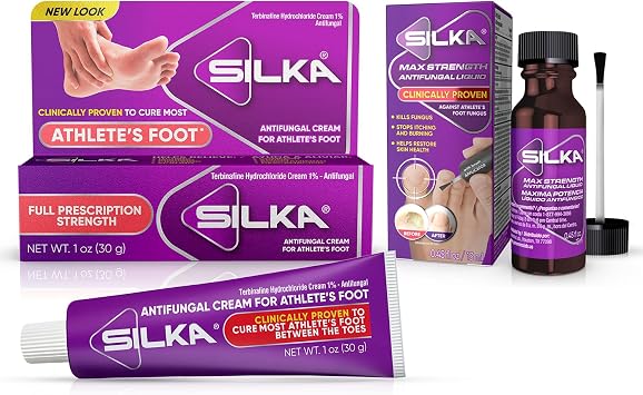 Silka Max Strength Antifungal Liquid & Cream Set - Powerful Relief for Toenail Fungus, Athletes Foot, and Ringworm, Itch and Burn Relief