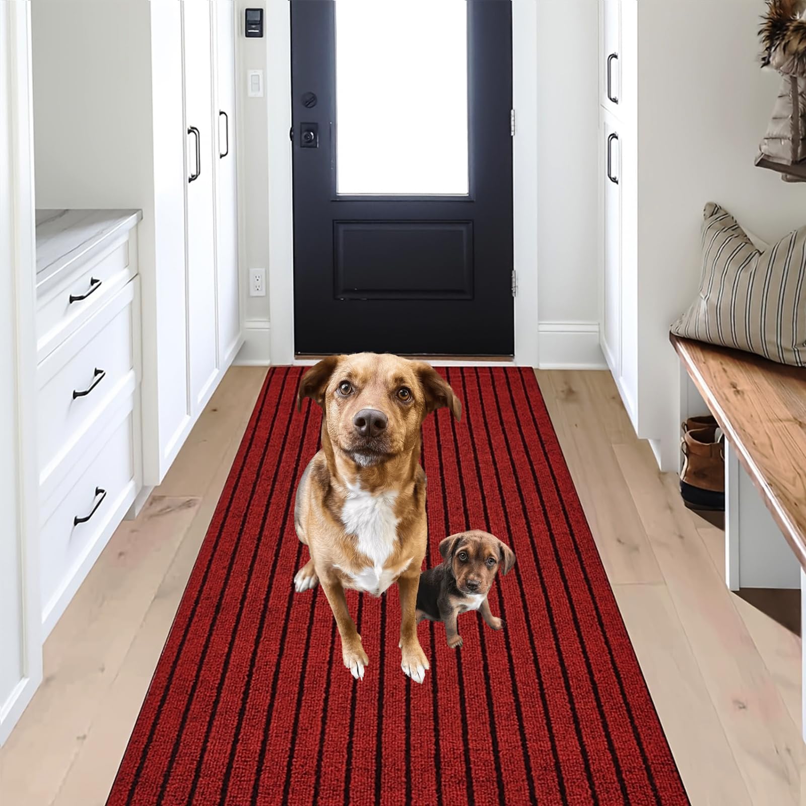 Jyswx Kitchen & Hallway Rug Runner – Modern Kitchen Rug for Kitchen & Dining Room, Non-Slip, Washable, Red, 40 x 400 cm