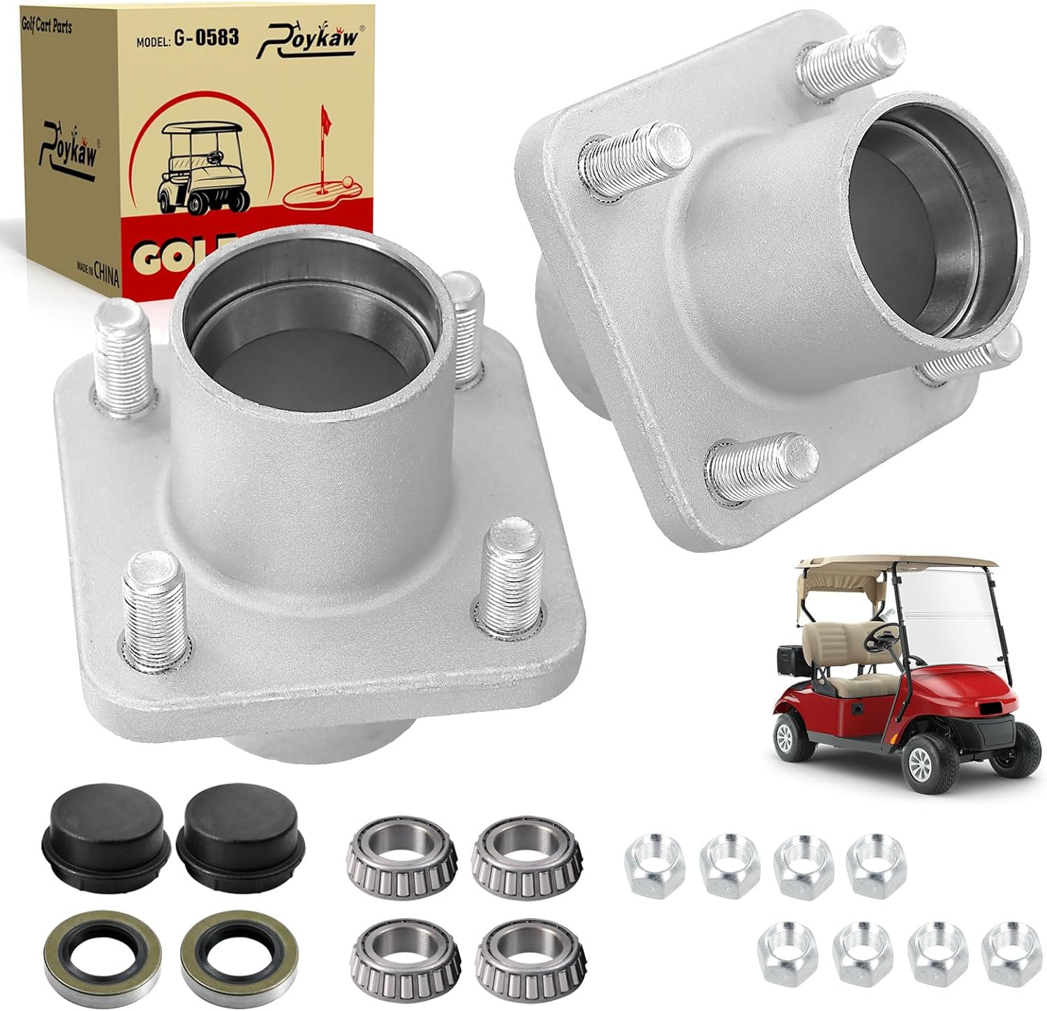 Roykaw Golf Cart Wheel Hub Assembly Compatible with EZGO TXT, Medalist, Marathon, ST 350 & Workhorse w/DCS 1979-2001.5, OEM# 12992-G1, 14926-G1, 17477-G1, 19058-G2, 19932-G1