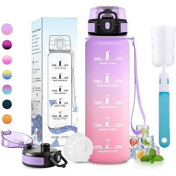 Water Bottle 500 ml Sports Bottle with Filter Suitable for Carbonated Drinks Leak-Proof Water Bottle with Time Marking for Fitness Camping