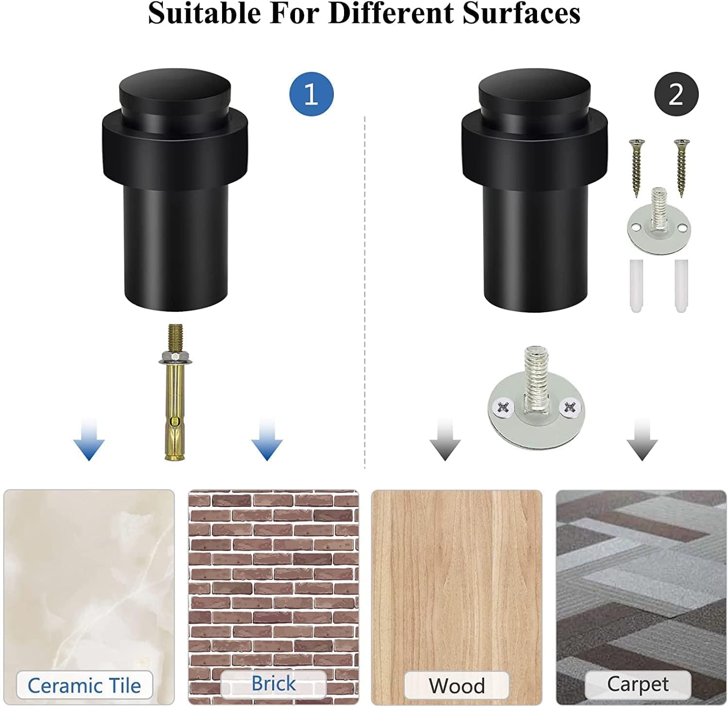 KOLAKO Door Stoppers, 20 Pack Cylindrical Floor Mount Door Stop Heavy Duty Doorstops Stainless Steel Metal Safety Floor Black Door Stops for Wall