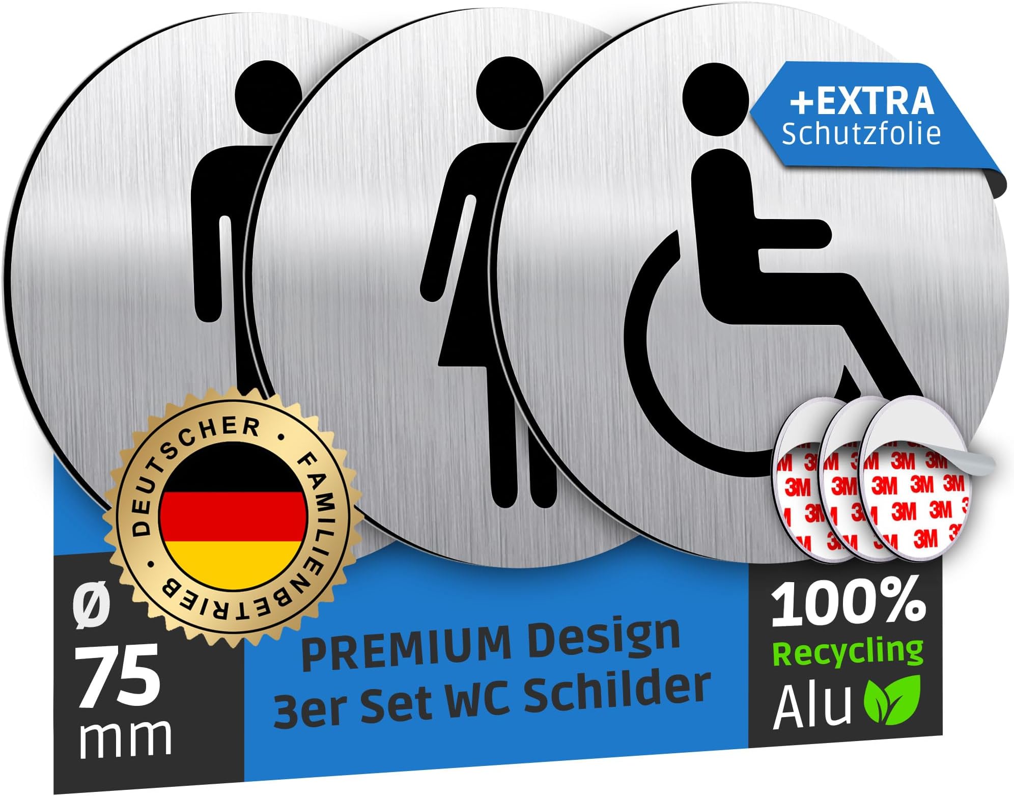 WC Schild Selbstklebend 22,5x12 Cm – Modernes Toilette Türschild Aufkleber Schwarz Weiß Für Innen & Außen