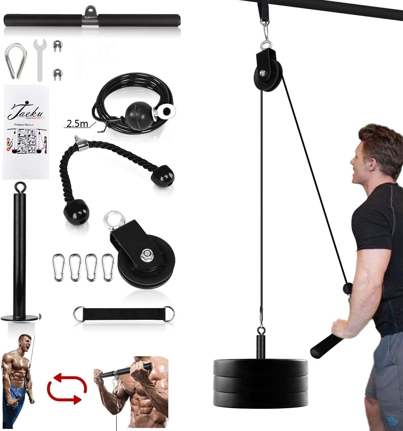 Amazon プーリーケーブルマシン Lat ラットプルダウン ケーブル トレーニング 機器 プロフェッショナル 筋肉強化 フィットネス器具 メンズ レディース 前腕 リストス ローラー トレーナー フィットネス 機器 ヘビー デューティ プーリー システム Lat付き ケーブル