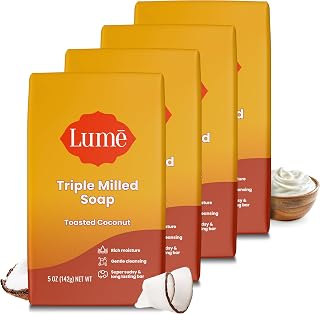 Lume Triple Milled Bar Soap - Rich Moisture & Gentle Cleansing - Paraben Free, Phthalate Free, Skin Safe - 5 ounce (Pack of 4) (Toasted Coconut)