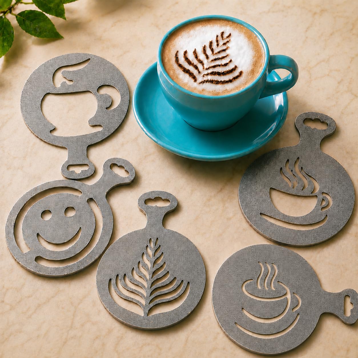 5 plantillas de café para decoración de café con leche, kit de decoración de galletas de Navidad reutilizables, plantillas de galletas para pasteles, plantillas de hornear para decoración de pasteles