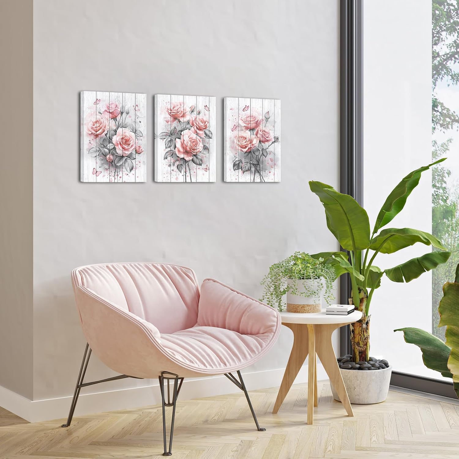 NutArtPic Pink Flower Wall Art Canvas Grey Pink Picture Prints Rose Floral Paintings for Bedroom Living Room Bathroom Decor (small)