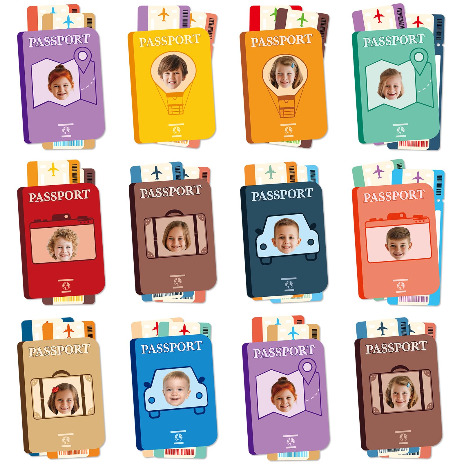 Découpes passeport pour tableau d'affichage et déco de salle de classe (lot de 60)