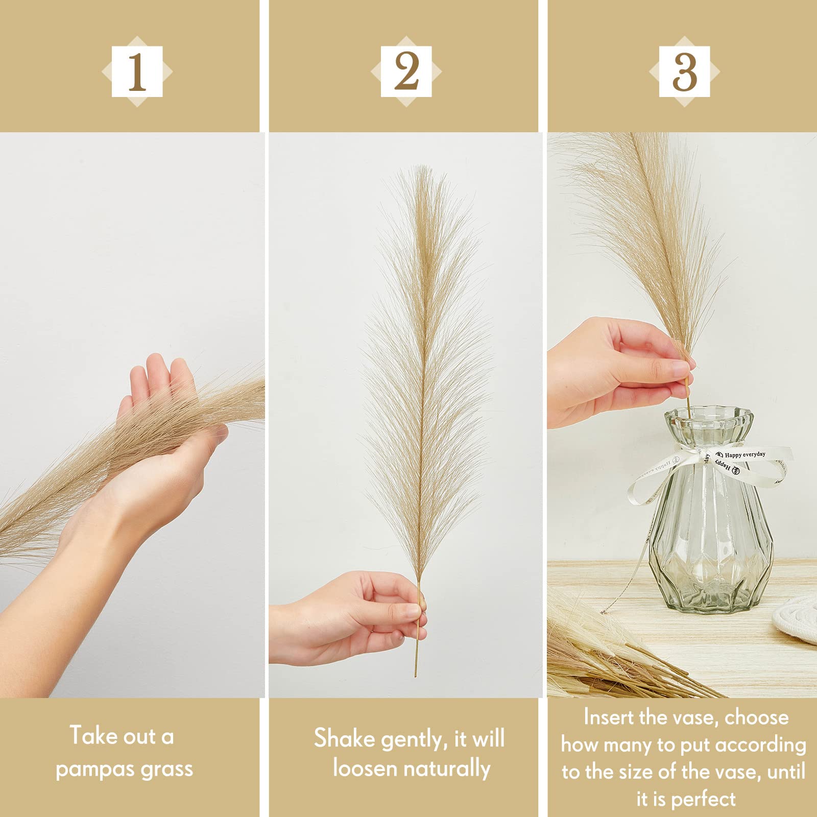 Buy 40 Pieces Pampas Grass Decor Vase Dried 17 Inches Mousy and Beige