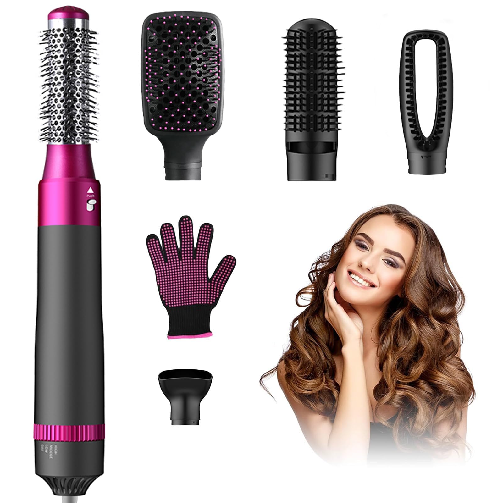 Blow Dryer Brush, Alledge 5 in 1 Hair Thermal Brush and Styler Set for Easy Salon-Style Blowouts with Detachable Negative Ionic Brush Head and Comb for Hair Drying Straightening Curling Styling