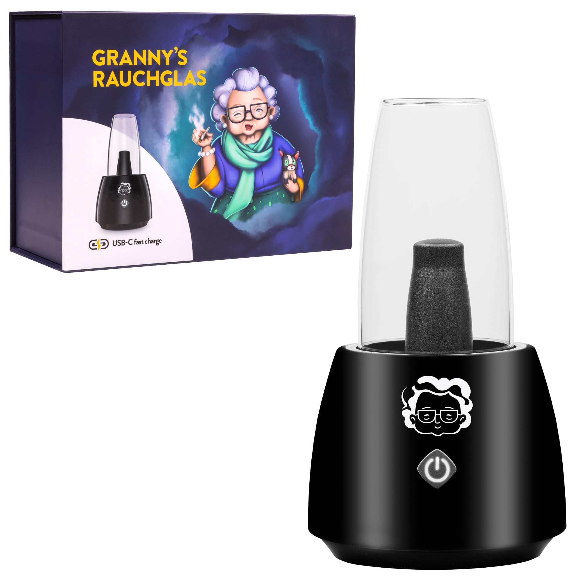 Granny's® Kräuter-Rauchglas 2.0 | Edles Glas mit LED-Beleuchtung | Für Blüten, Wax, Carts | Ultimatives Erlebnis | Elektrobong für Kräuter | Kein Nikotin